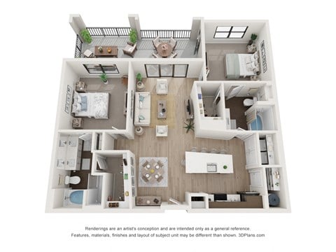 Floor plan for 2 beds, 2 baths, 1202 sqft